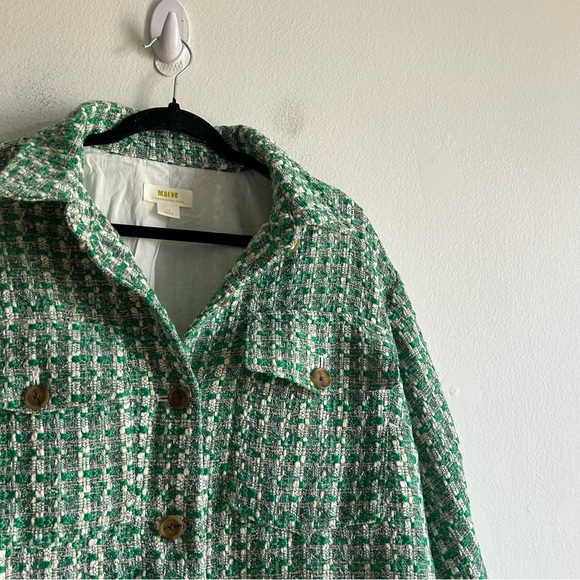 Anthropologie Maeve Sz XL Tweed Green Button Front Shacket Jacket - Picture 5 of 14